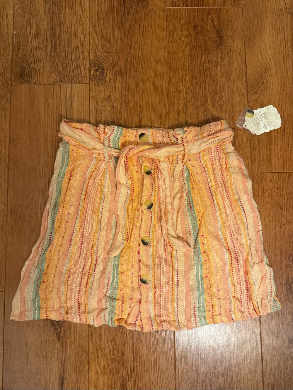 Altar'd State Peach Striped Button-Front Mini Skirt